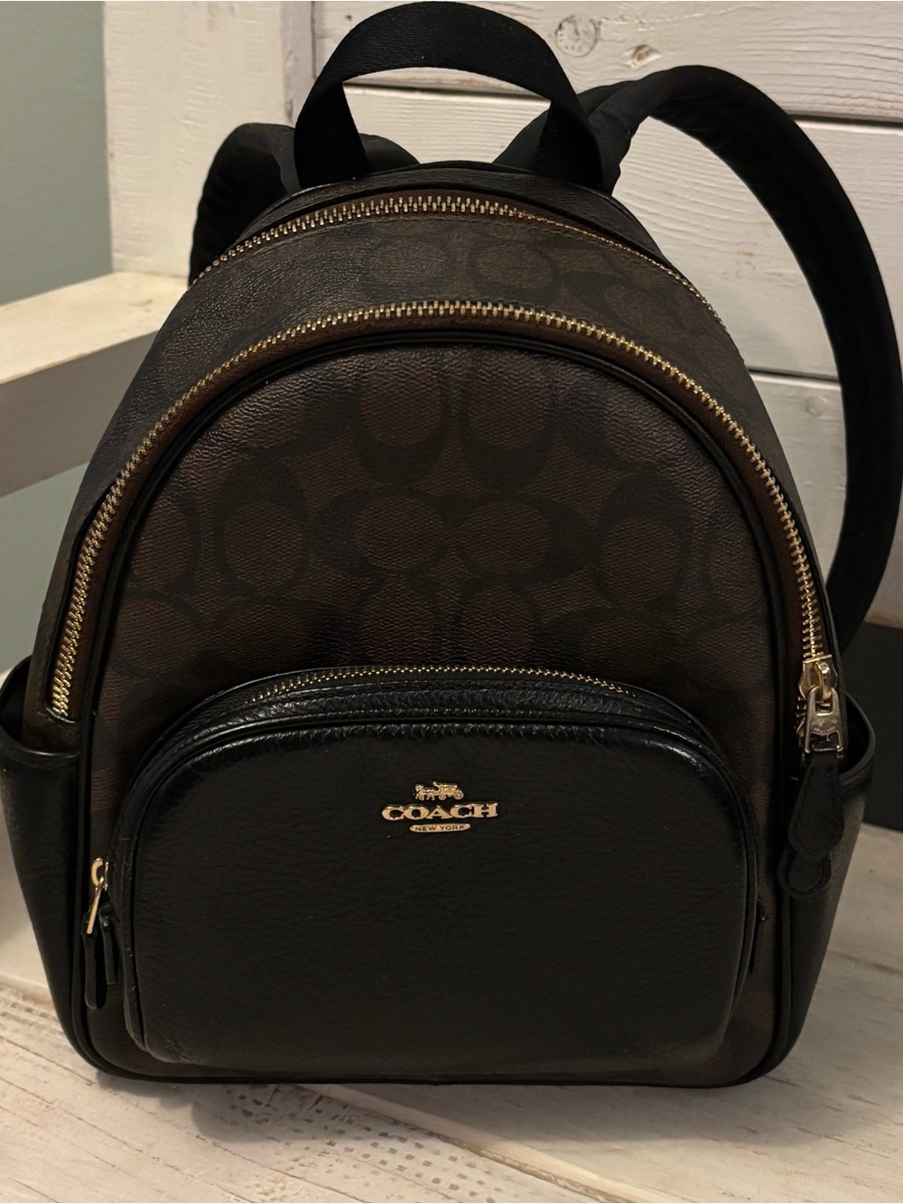 Coach Mini Charlie Backpack Signature Canvass brown black with Gold Hardware